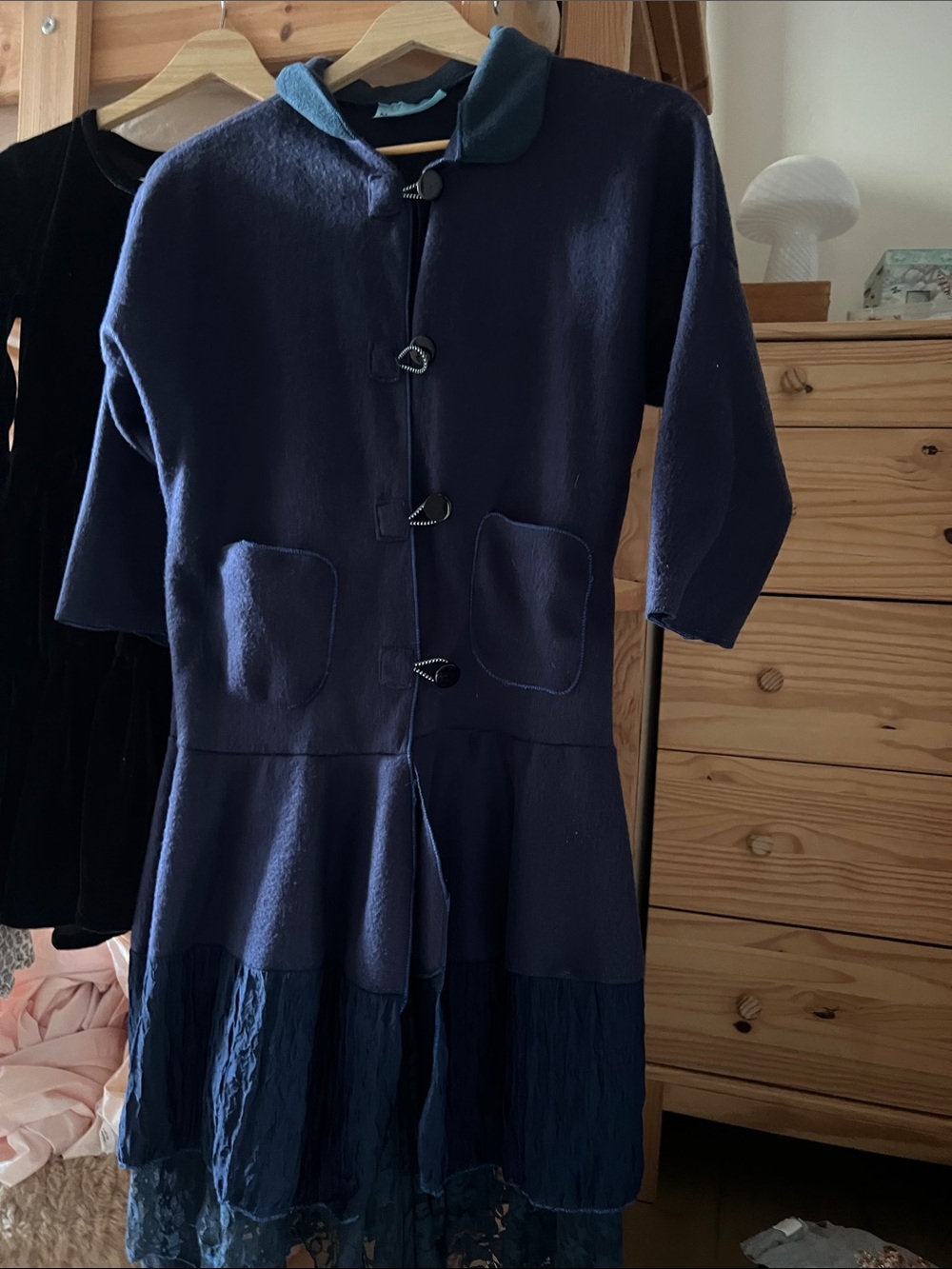 Girls Navy Blue Casual Coat Dress with Button Front Like New